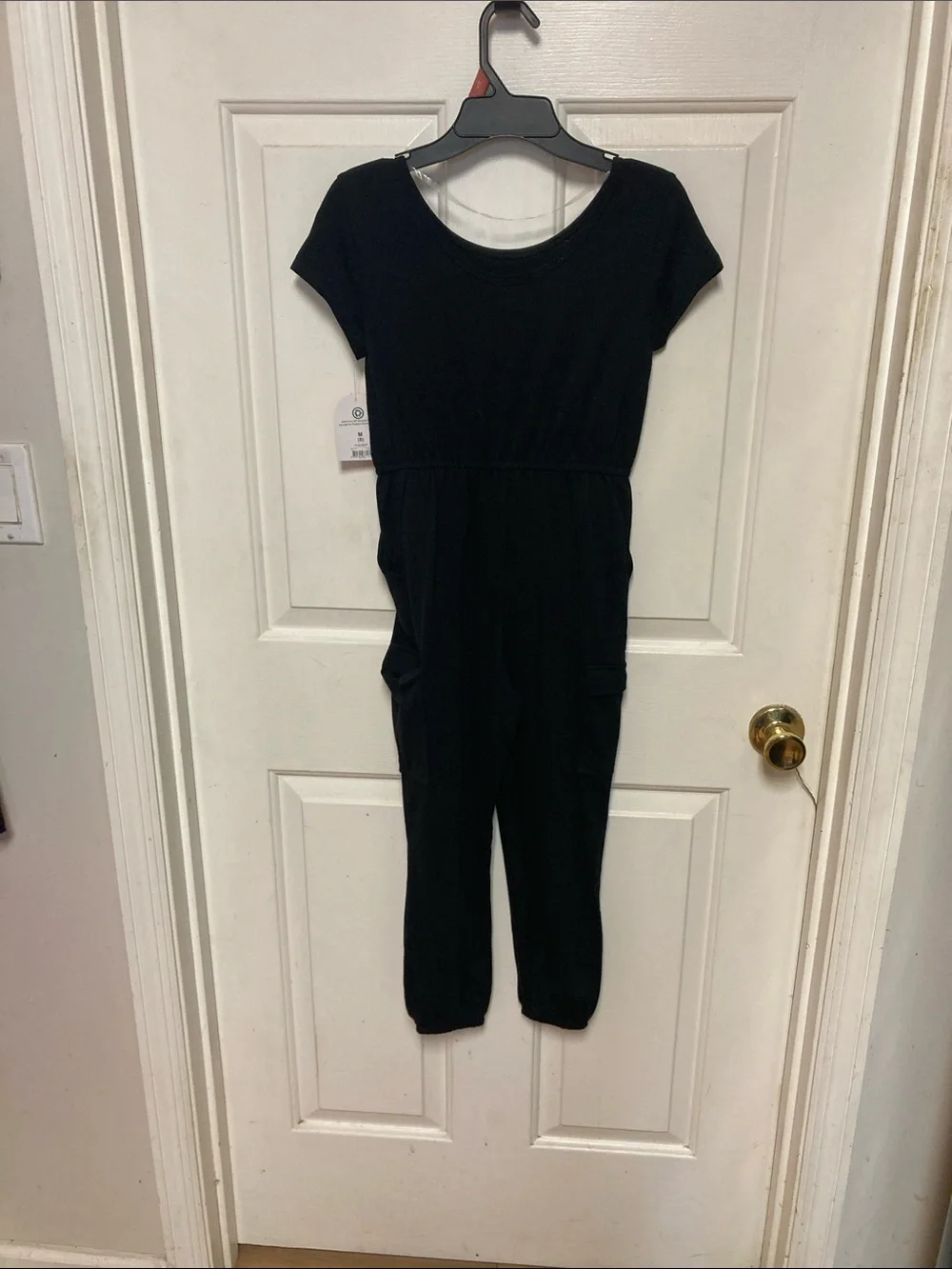wonder nation Black Short-Sleeve Drawstring Waist Jumpsuit